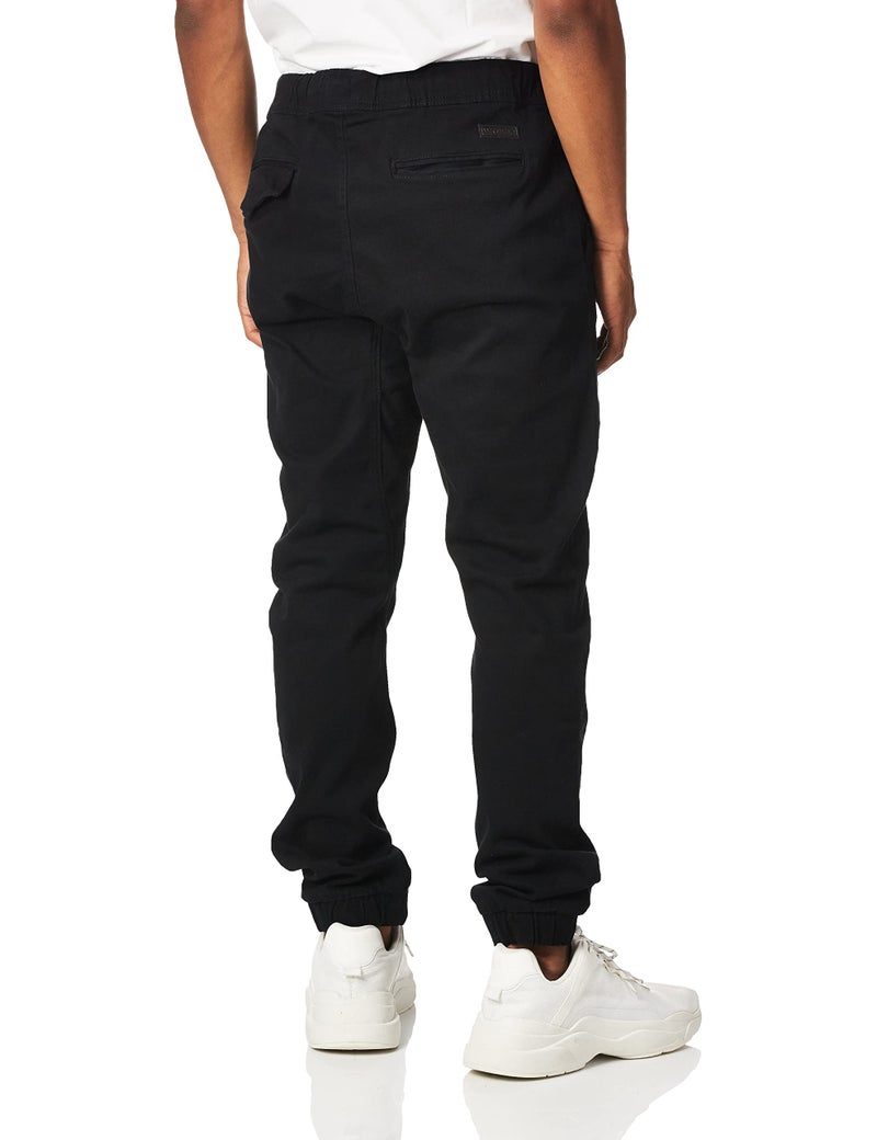 WT02 Young Menâ€™s Jogger Pants in Basic Solid Colors and Stretch Twill Fabric Pants, Black, X-Large - Image 3